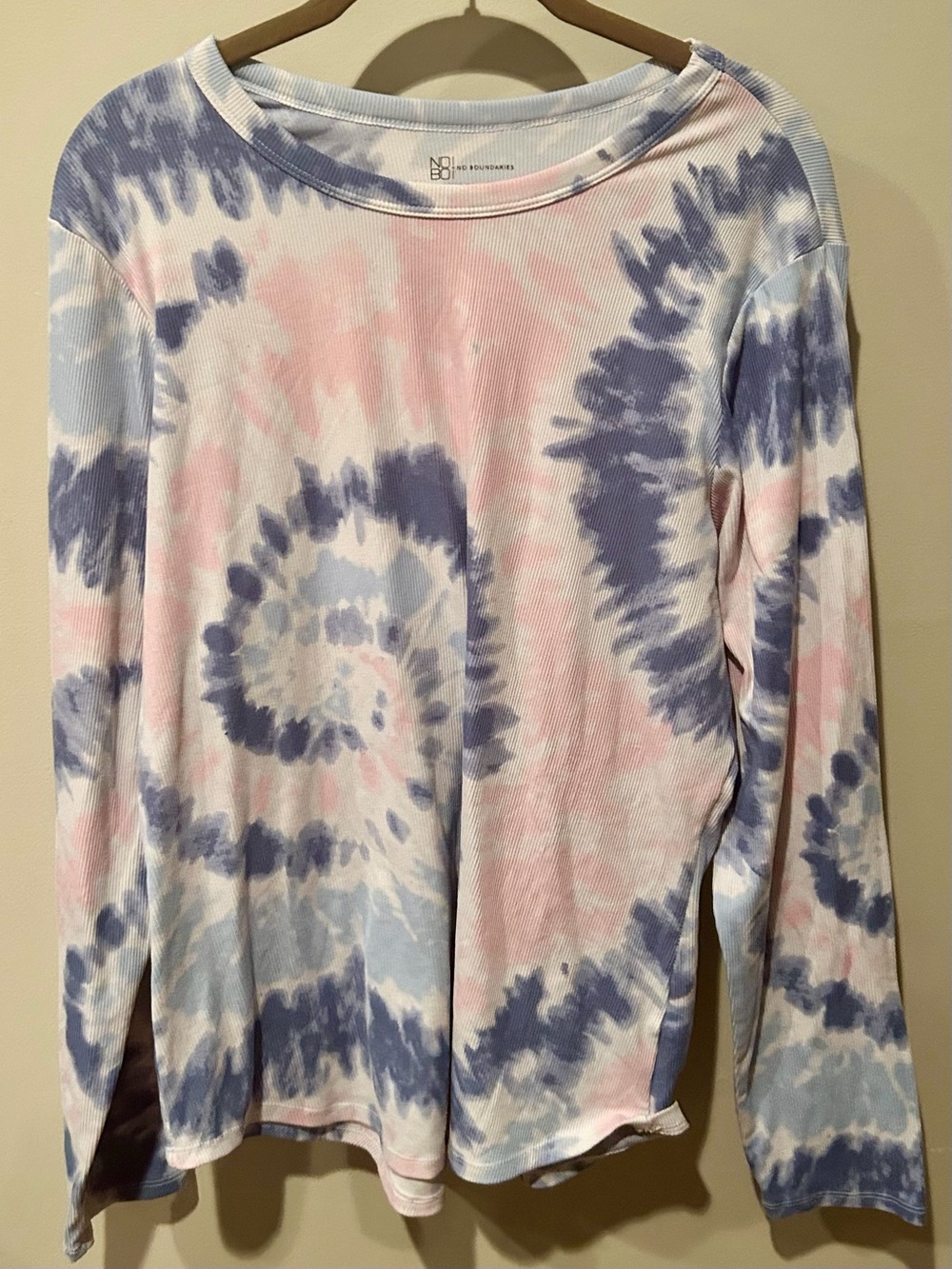 No Boundaries women's pink/gray tie-dye ribbed, long-sleeve T-Shirt, 3XL